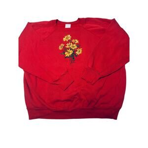 Unknown Brand Vintage Red Sunflower Bundle Print Sweater XL